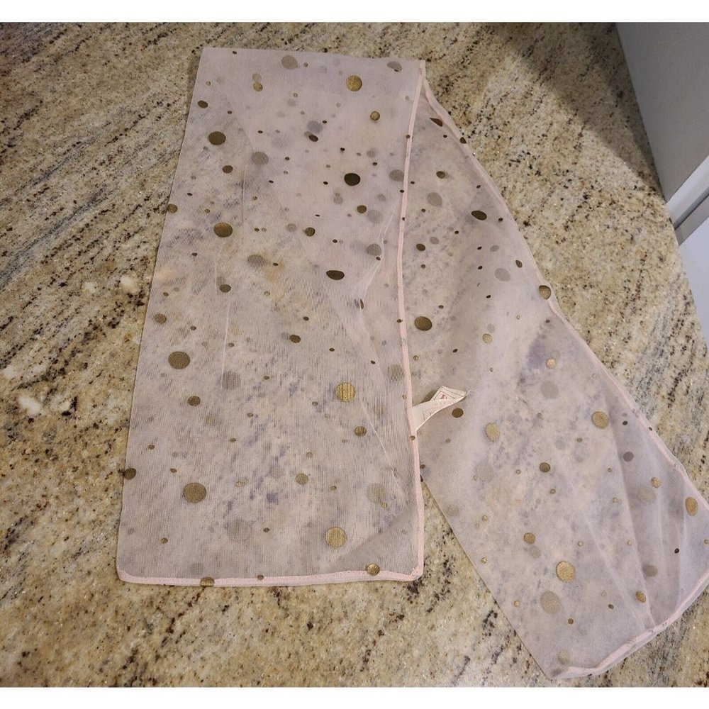 Womens Vintage Vanette Creations Neck Scarf 7 x 38" Pink Sheer Gold Polka Dots
